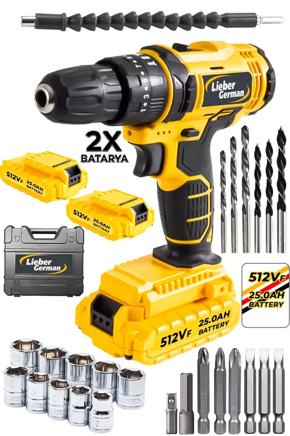 Lieber German Teknoloji 12 V 1.5 Ah 27 Parça Set Titanyum Motor 2x Akülü Şarjlı Vidalama Matkap ürün görseli 1