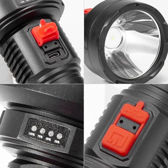 USB'Lİ 3 MODLU ŞARJLI EL FENERİ - Resim 3