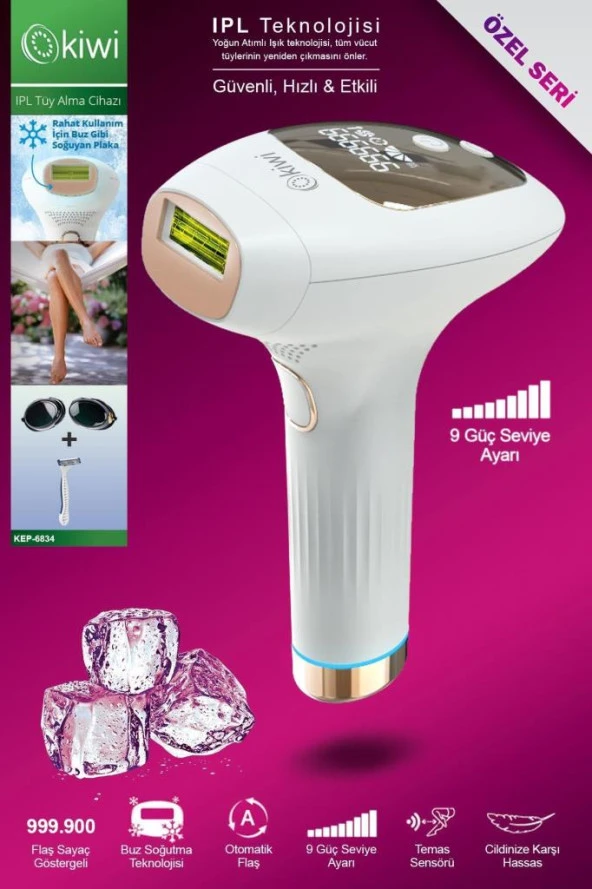 Kiwi Ipl Buz Lazer Epilasyon Tüy Alma Cihazı Otomatik Yüz,Vücut,Hassas Bölge Kullanımı 999.900 Atım 6834 ürün görseli 1
