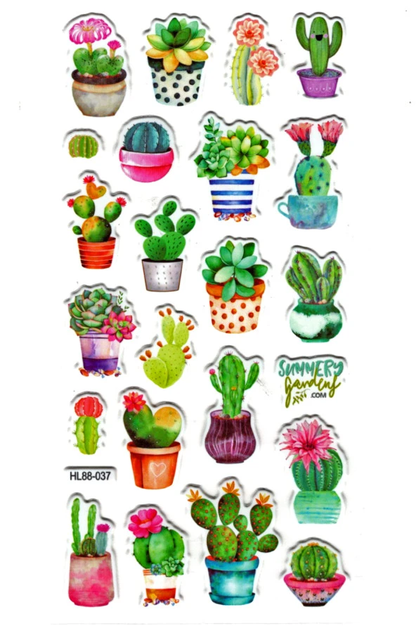 Sticker Kabartmalı Stiker Defter, Planlayıcı Etiket (HL88-037)-17x9 cm- Renkli Kaktüs ürün görseli 1