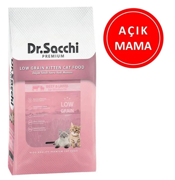 Dr.Sacchi Premium Düşük Tahıllı Kitten Yavru Kedi Maması 1 kg AÇIK ürün görseli 1