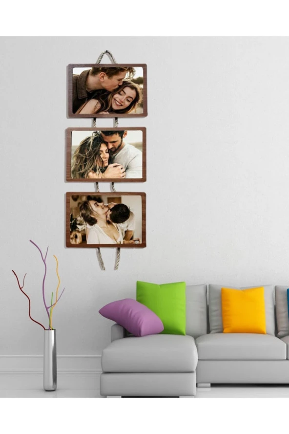 GİZEM SHOP Üçlü Jüt Halatlı Resim Çerçevesi - Resim 4