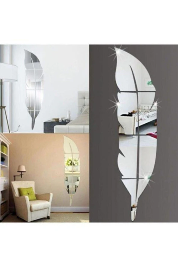 Dekoratif Duvar Dekorasyon Tüy Desen Gümüş Ayna Pleksi 30x120cm ürün görseli 1