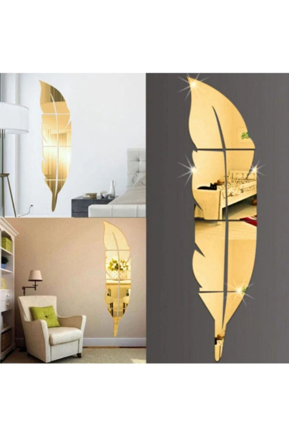 Dekoratif Duvar Dekorasyon Tüy Desen Gold Ayna Pleksi 30x120cm ürün görseli 1