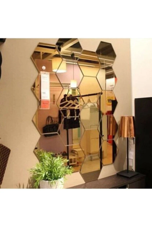 GİZEM SHOP Bal Peteği Gold Dekoratif Altıgen Pleksi Ayna Gold ürün görseli 1