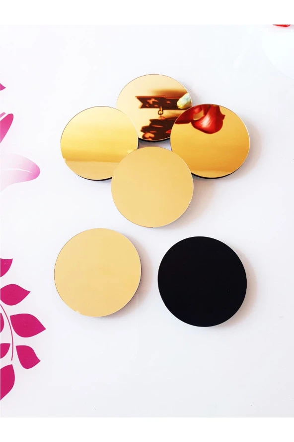 HYL Tarzı Gold Pleksi Bardak Altlığı 6'lı Set 8cm ürün görseli 1