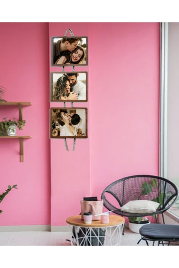 GİZEM SHOP Üçlü Jüt Halatlı Resim Çerçevesi - Resim 8