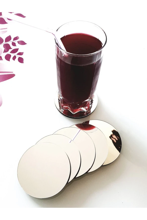 KEMSON Ikea Tarzı Gümüş Pleksi Bardak Altlığı 6'lı Set 8cm ürün görseli 1