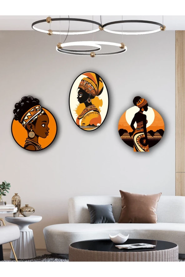 YALOVA SHOP Dekoratif Afro Temalı 3 lü Tablo Seti Çalışması ürün görseli 1