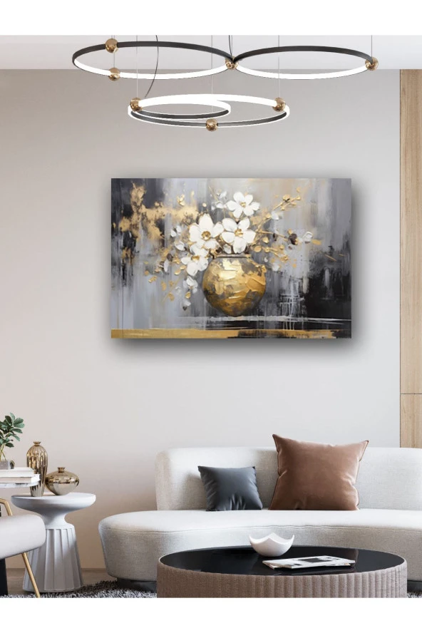 YALOVA SHOP Dekoratif Gold Vazo Yağlıboya Temalı UV Baskı Tablo ürün görseli 1