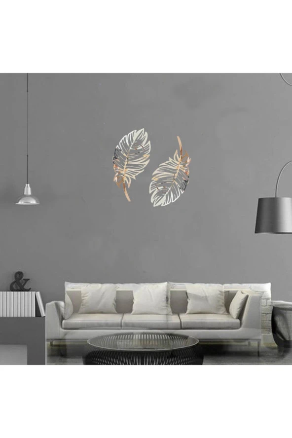 GİZEM SHOP Dekoratif Kuş Tüyü Ikili Set Lazer Kesim Gümüş ürün görseli 1