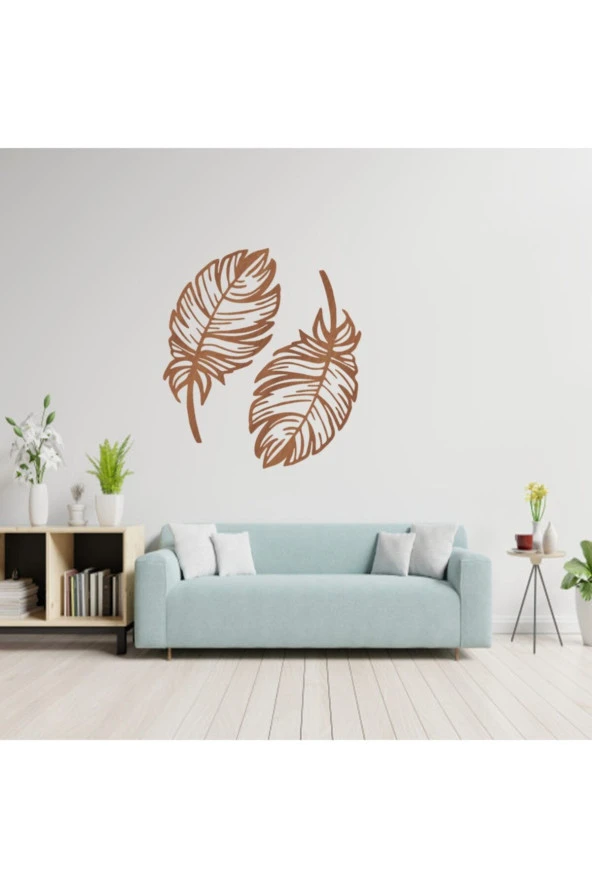 GİZEM SHOP Dekoratif Kuş Tüyü Ikili Set Lazer Kesim Ceviz ürün görseli 1