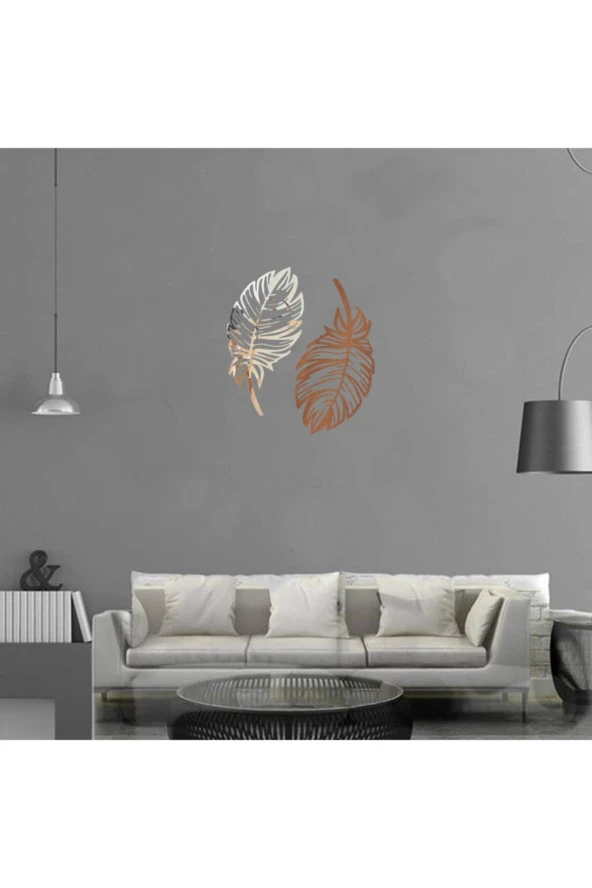 GİZEM SHOP Dekoratif Kuş Tüyü Ikili Set Lazer Kesim Gümüş - Ceviz ürün görseli 1