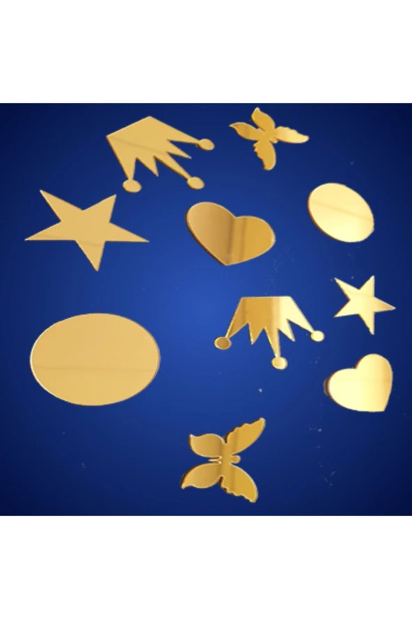 GİZEM SHOP Kalp,kelebek,taç,yıldız Ve Daire Şeklinde Kendinden Yapışkanlı Ayna Pleksi Tüm Özel Günlerde Gold ürün görseli 1