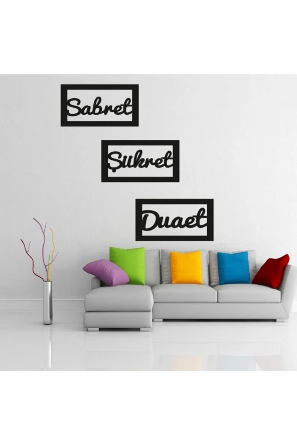 GİZEM SHOP 3d Sabret Şükret Dua Et Siyah Üçlü Duvar Panosu (siyah) ürün görseli 1