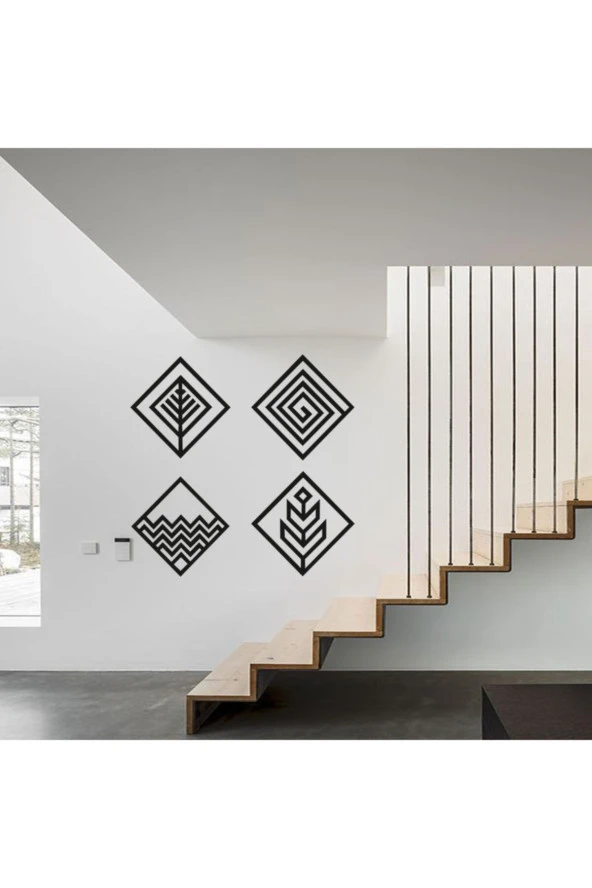 HYL Dört Element Temalı Modern Ahşap Duvar Tablo Siyah - Resim 3
