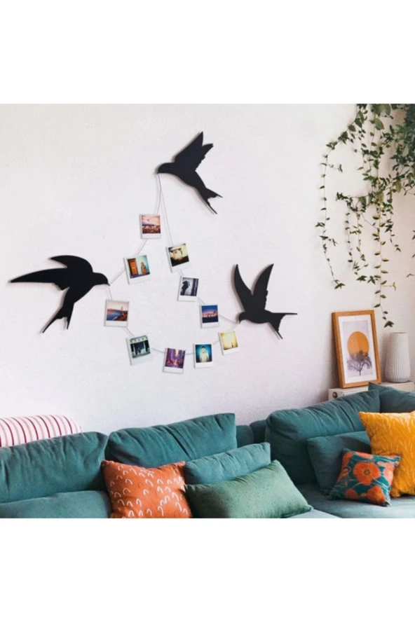 GİZEM SHOP Ahşap Üçlü Modern Kuş Dekoratif Duvar Tablosu Resim Çerçevesi ürün görseli 1
