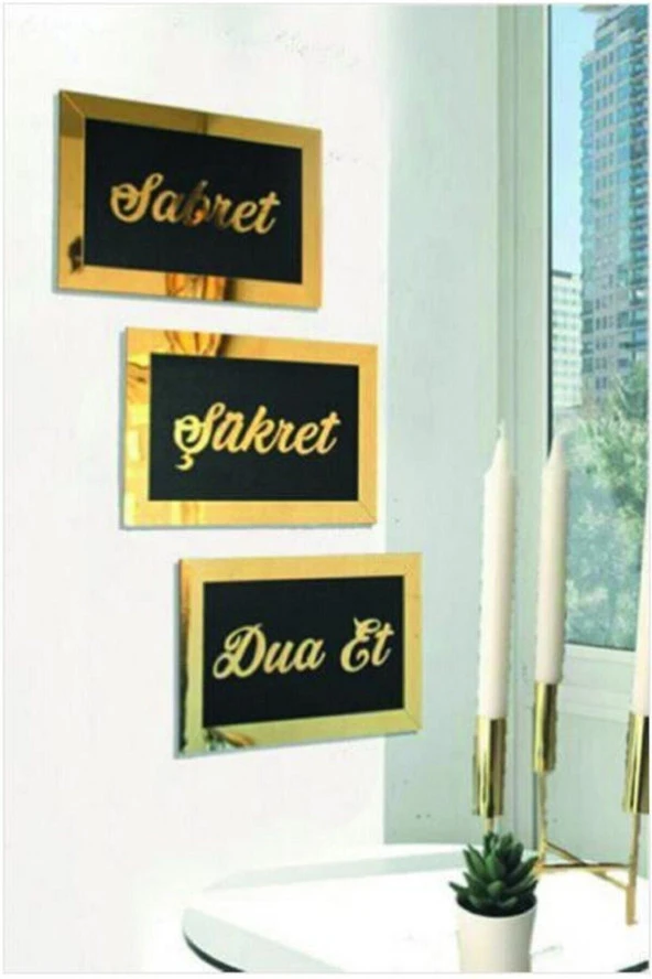 GİZEM SHOP 3d Sabret Şükret Dua Et 3'lü Set 26x16 Tablo ürün görseli 1
