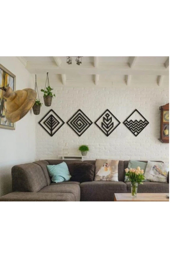 HYL Dört Element Temalı Modern Ahşap Duvar Tablo Siyah - Resim 2