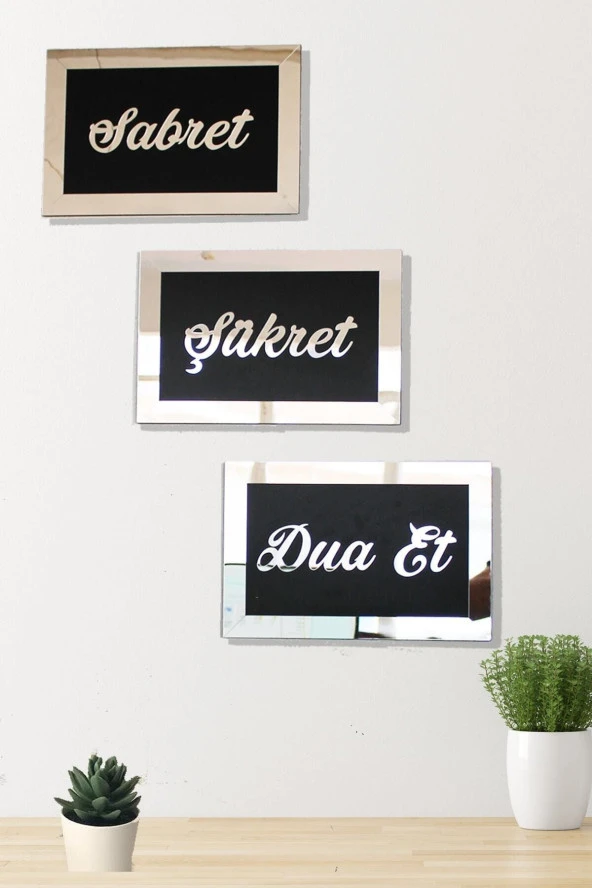 GİZEM SHOP 3d Sabret Şükret Dua Et 3'lü Set 26x16 Gümüş ürün görseli 1