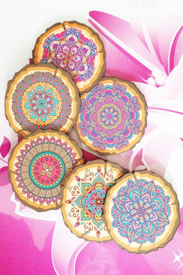 HYL 6'lı Mandala Baskılı Bardak Altlığı Set Şık Bir Sunumluk ürün görseli 1