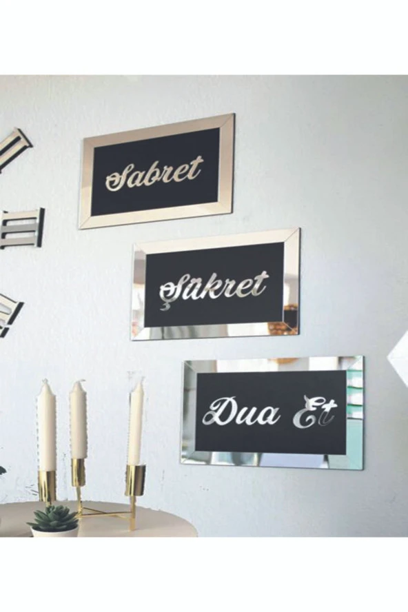HYL 3d Sabret Şükret Dua Et 3'lü Set (26x16) Gümüş ürün görseli 1
