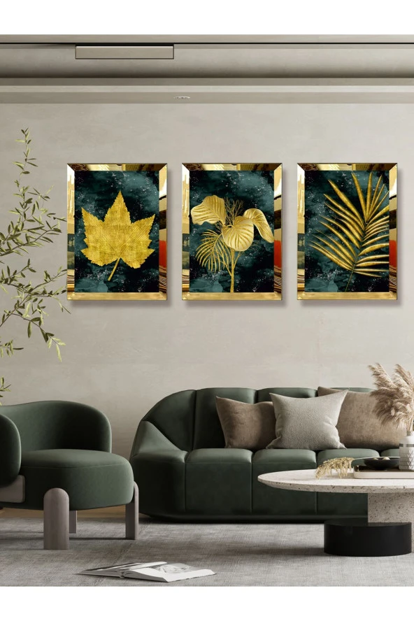 YALOVA SHOP Dekoratif Modern Sanat Tutkunları İçin Gold İle Yeşilin Muhteşem Uyumu (gold pleksi çerçeveli) ürün görseli 1