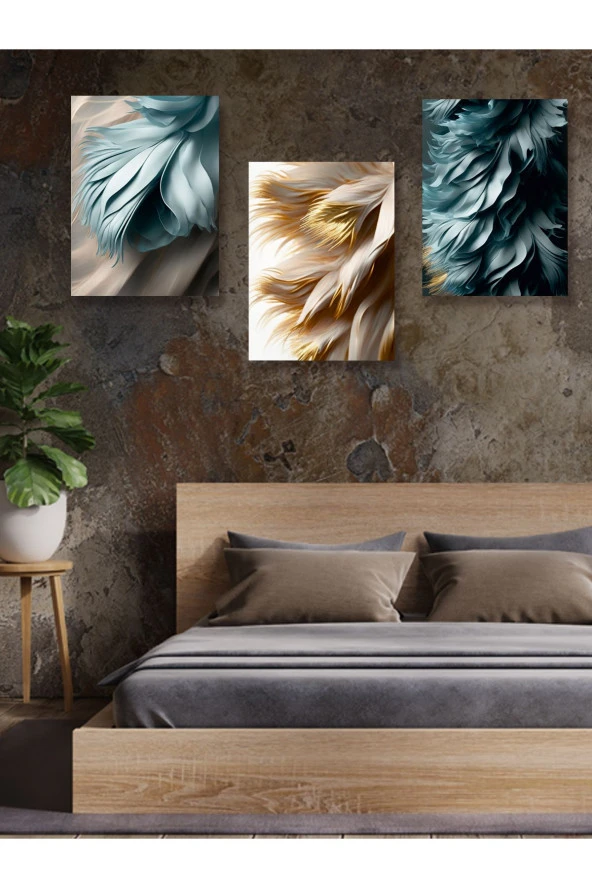 YALOVA SHOP Dekoratif Modern Sanat Çalışması Yapay Zeka 3 lü Tablo Seti ürün görseli 1