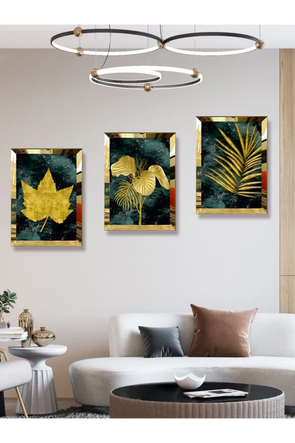 YALOVA SHOP Dekoratif Modern Sanat Tutkunları İçin Gold İle Yeşilin Muhteşem Uyumu (gold pleksi çerçeveli) ürün görseli 1