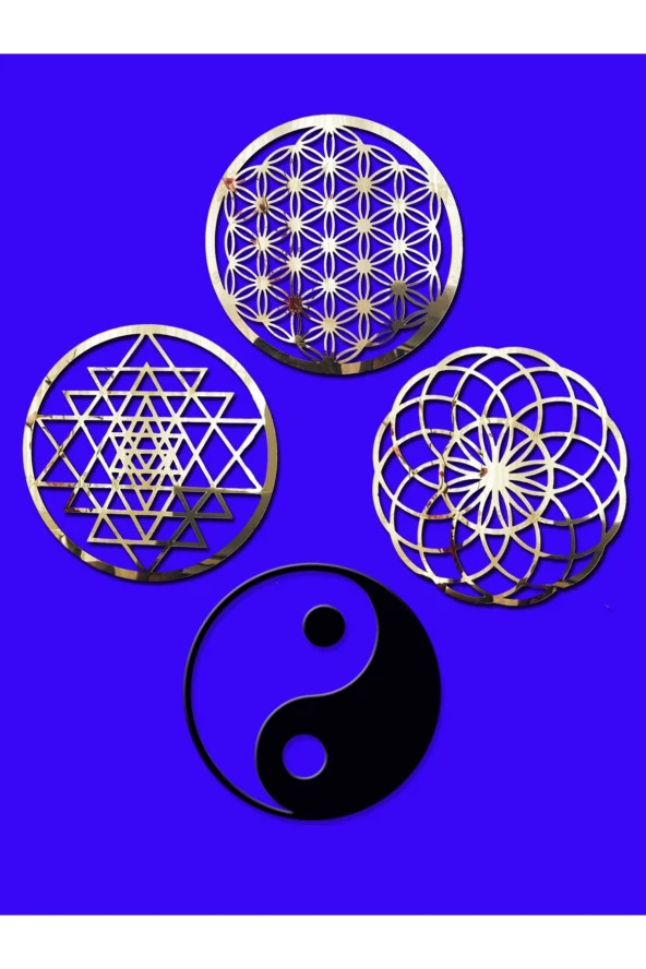 GİZEM SHOP Yaşam Çiçeği,sriyantra,torus Ve Ying Yang 4'lü Set Kutsal Geometrik Şekiller 30x30cm ürün görseli 1