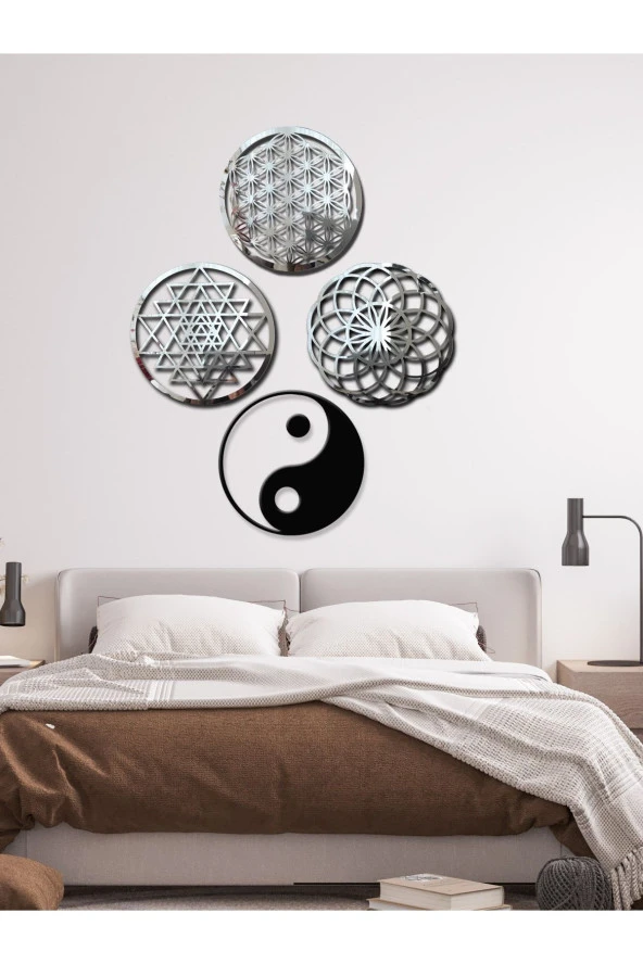 GİZEM SHOP Yaşam Çiçeği,sriyantra,torus Ve Ying Yang 4'lü Set Kutsal Geometrik Şekiller 30x30cm ürün görseli 1