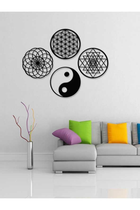 Yaşam Çiçeği,sriyantra,torus Ve Ying Yang 4'lü Set Kutsal Geometrik Şekiller 30x30cm ürün görseli 1