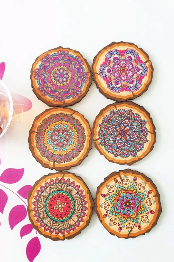 YALOVA SHOP Dekoratif Mandala Bardak Altlığı 6 lı Set sehpa standı ürün görseli 1