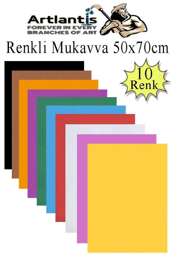 Renkli Mukavva 10 Renk 50x70 cm 1 Paket Sert Renkli Karton 1.0 mm Okul Okul Öncesi Anasınıfı Hobi Etkinlik ürün görseli 1