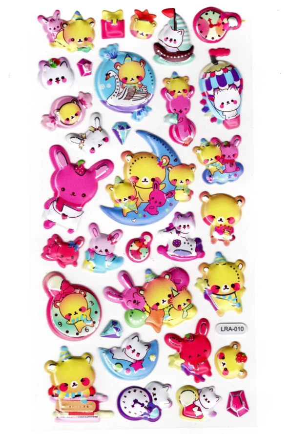 Sticker Kabartmalı Stiker Defter, Planlayıcı Etiket (limlra-010)-17x9cm- Ayıcık ve Tavşan ürün görseli 1
