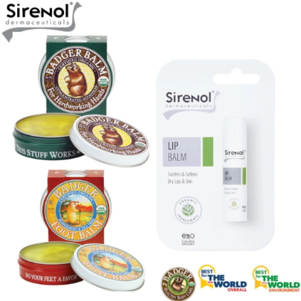 Badger Balm El Kremi, Ayak Kremi ve Hediye Sirenol Organik Dudak Balmı Set ürün görseli 1