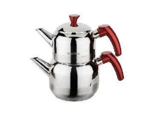 TANTİTONİ KIRMIZI ATHENA ORTA BOY PASLANMAZ ÇELİK ÇAYDANLIK TAKIMI 1100/1900ML ürün görseli 1