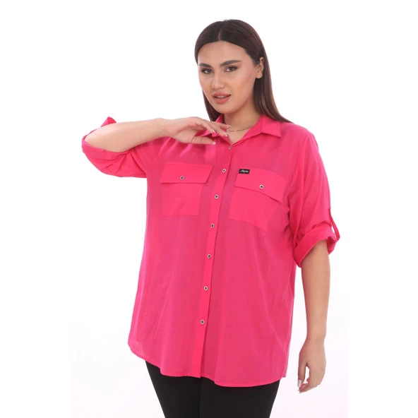 %100 Cotton Büyük Beden Natural Gömlek ürün görseli 1
