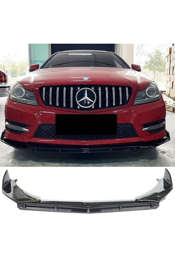 Mercedes W204 Uyumlu  Ön Lip Parlak Siyah 3 Parça ürün görseli 1