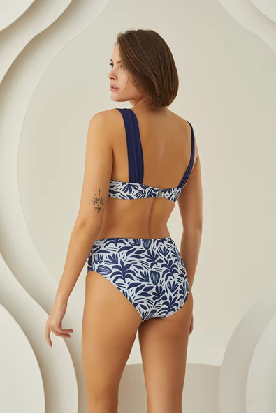 Lacivert Yaprak Desen Tek Alt Bikini - Resim 3