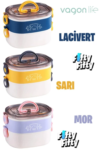 Vagonlife 1200 ML İki Kat Üç Bölme Paslanmaz Çelik Bento Lunch Box Yeni Nesil Sefer Tası-ÇatallıKaşık-FFLBOX50251 ürün görseli 1