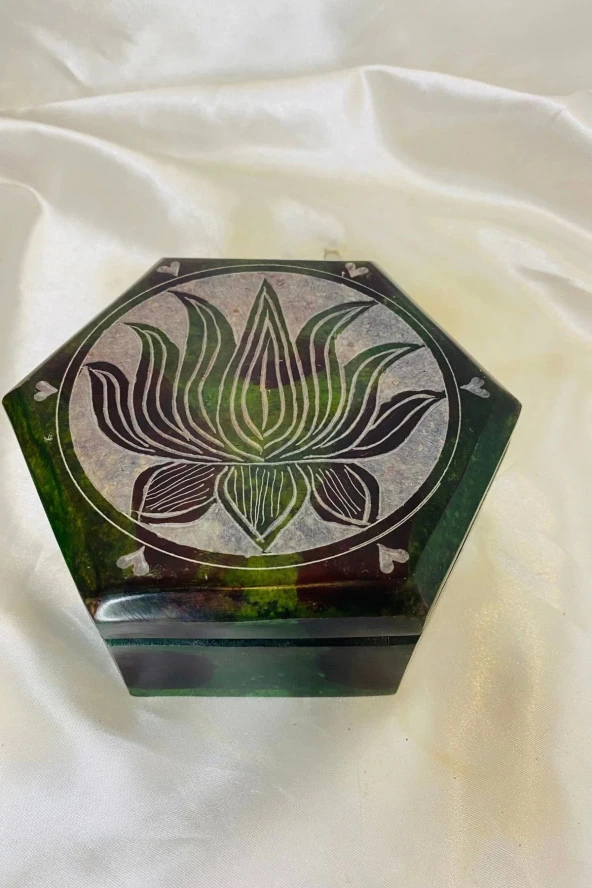 Doğal Taş Obsidyen Mücevher Kutusu El işi Yeşil Lotus ürün görseli 1