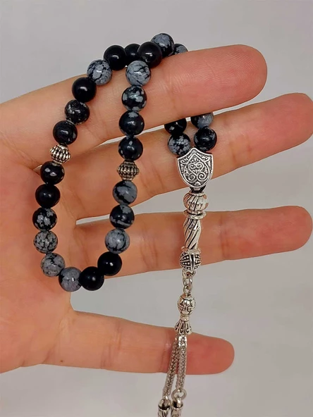 Kar Tanesi Obsidyen Taşı 33 lük Tesbih 6mm ürün görseli 1