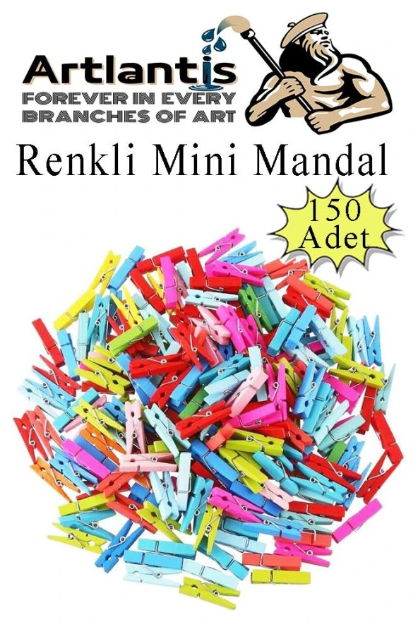Renkli Mini Mandal Ahşap 150 Adet Renkli Minik Mandal Dekoratif Süsleme Fotoğraf Asma Mandalı Dekarasyon ürün görseli 1