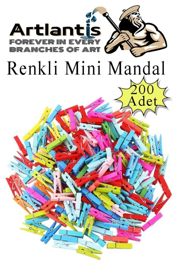 Renkli Mini Mandal Ahşap 200 Adet Renkli Minik Mandal Dekoratif Süsleme Fotoğraf Asma Mandalı Dekarasyon ürün görseli 1