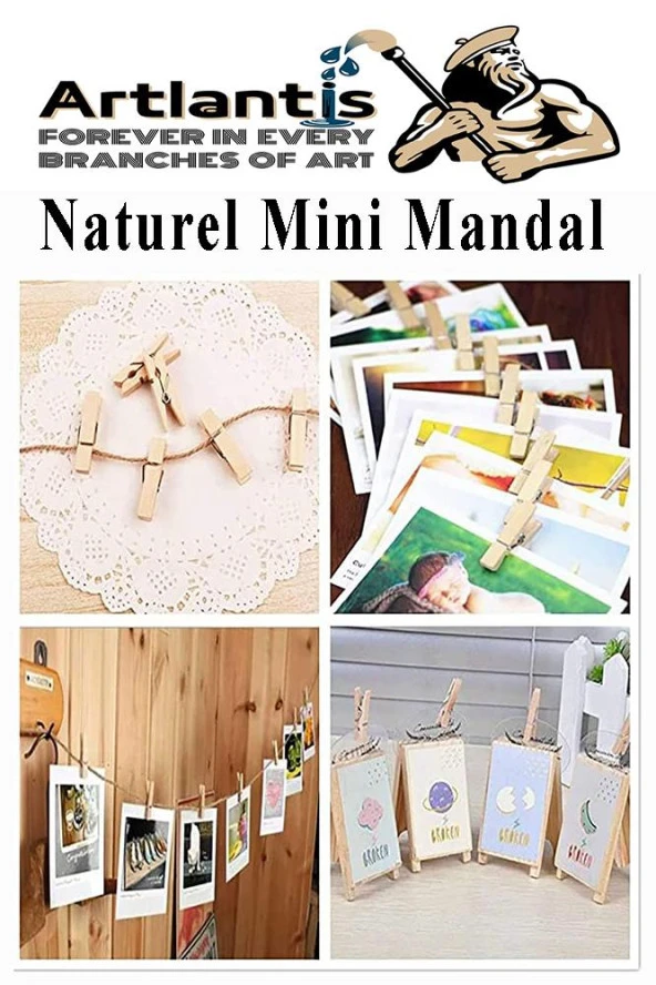Naturel Mini Mandal Ahşap 50 Adet Renksiz Minik Mandal Dekoratif Süsleme Fotoğraf Asma Mandalı Dekarasyon ürün görseli 1