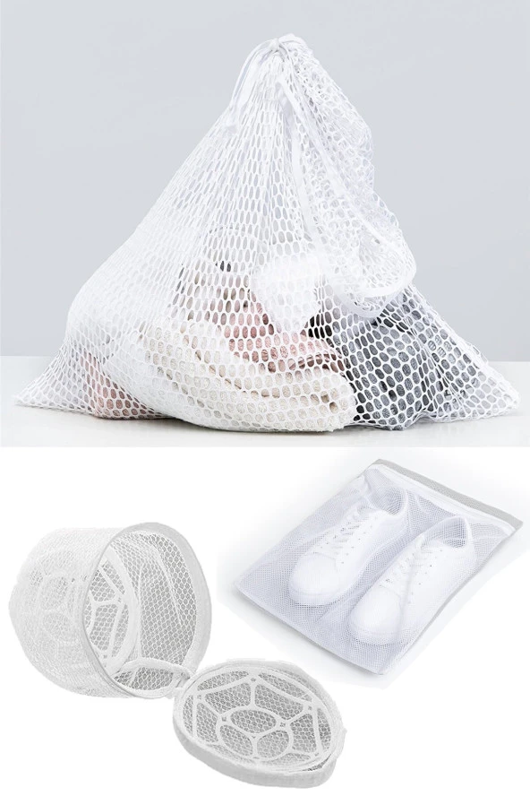 3lü Yıkama File Seti - Ayakkabı Filesi-Plastik Aparatlı Sütyen Yıkama- Çamaşır Yıkama Filesi ürün görseli 1