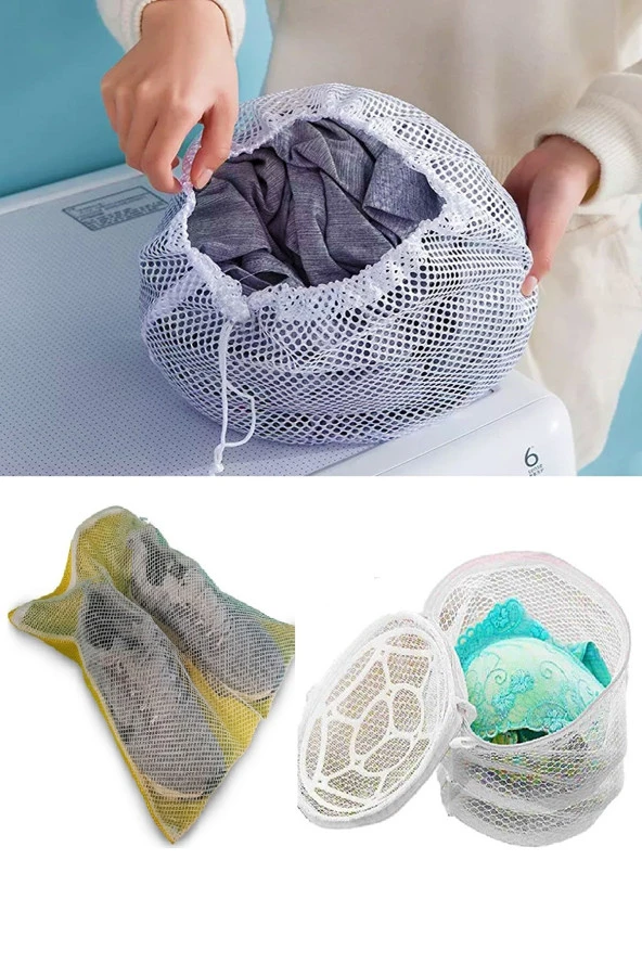 3lü Yıkama File Seti - Ayakkabı Filesi-Plastik Aparatlı Sütyen Yıkama- Çamaşır Yıkama Filesi ürün görseli 1