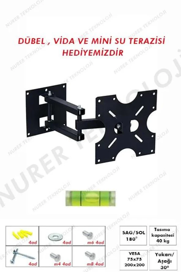 Nurer Teknoloji Lg 30 32 40 42  Inch  Lcd Led Tv Hareketli Askı Aparat ürün görseli 1