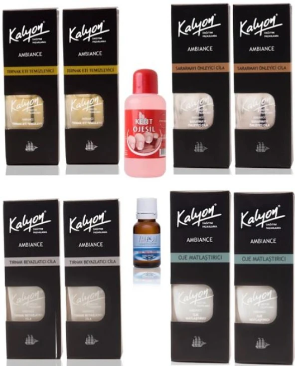 Kalyon Tırnaketitemizleyici 2 Ad+Sararma Önleyici 2 Ad+Beyazlatıcıcila 2 Ad+Oje matlaştırıcı 2 Ad+İnceltici 1 Ad.+Kent Aseton 200 Ml ürün görseli 1